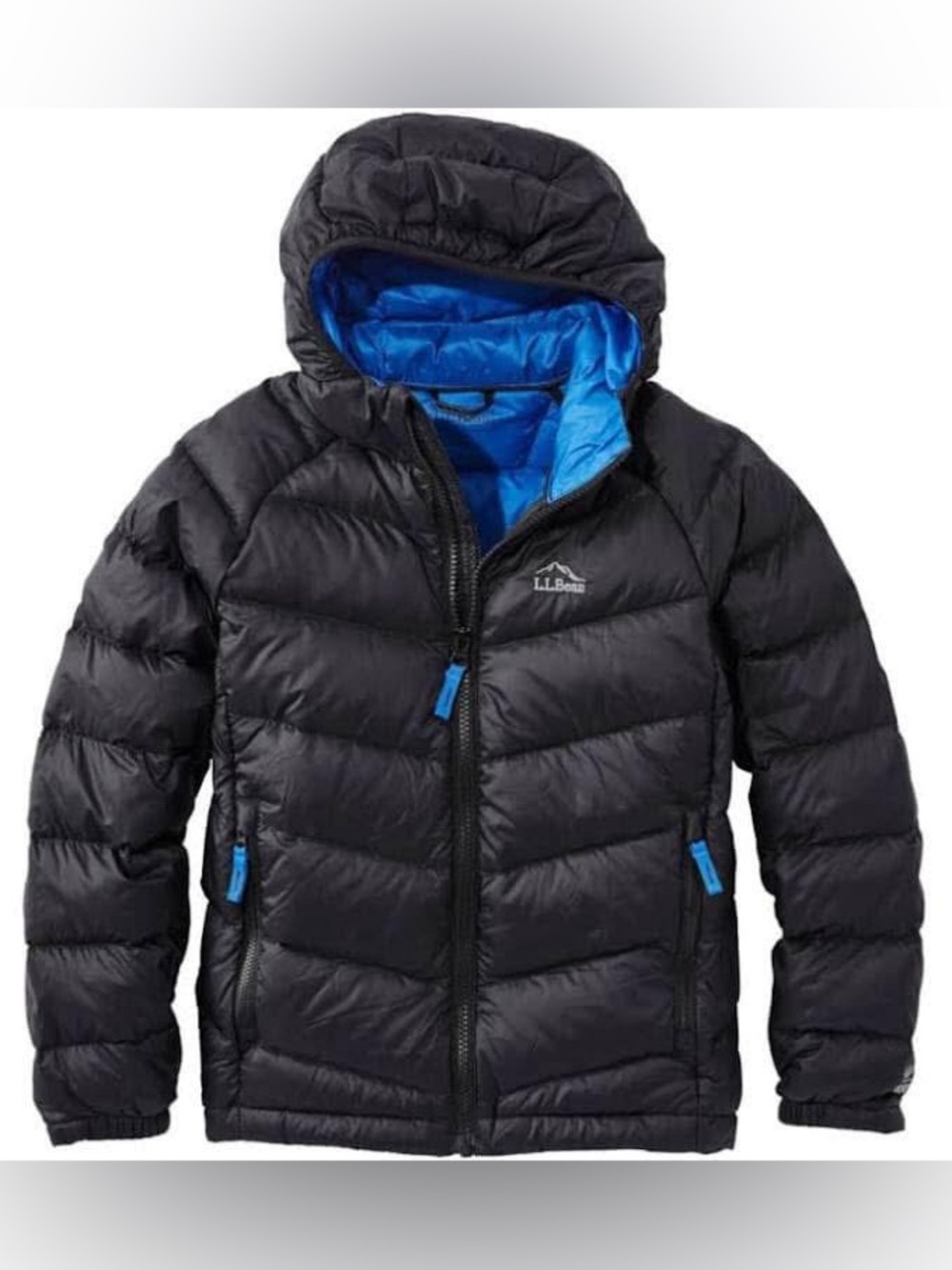 L. L. Bean Ultralight Black 650 Goose Down Hooded Jacket Kids Youth Large 14-16